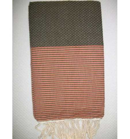 Fouta marrone righe corallo 