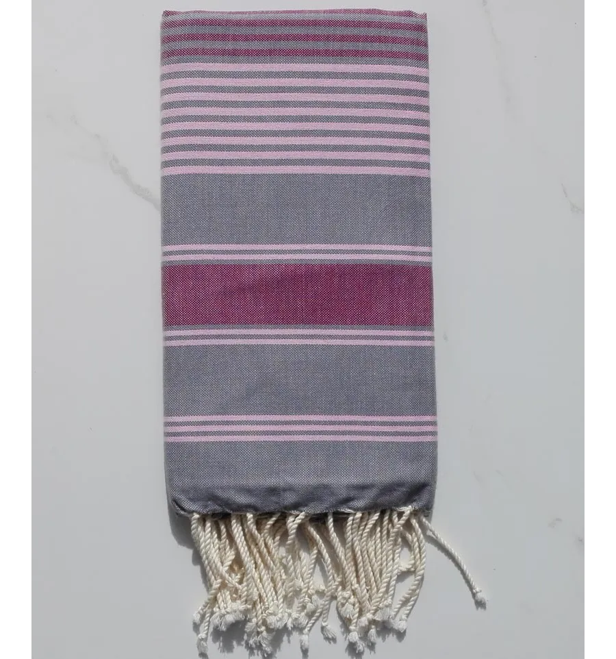 Fouta dina grigio con strisce rose e bordeaux 