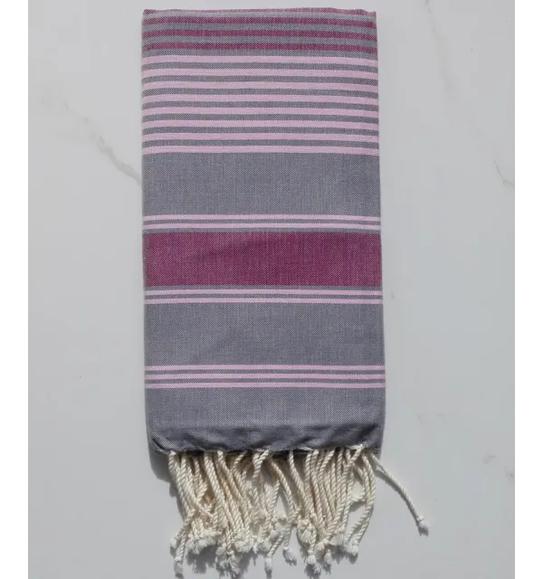 Fouta dina grigio con strisce rose e bordeaux 