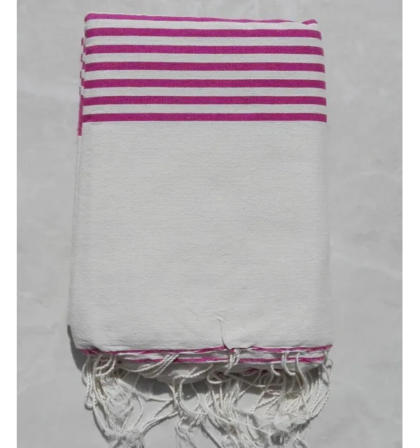 Grande fouta bianco crema con strisce azalea 