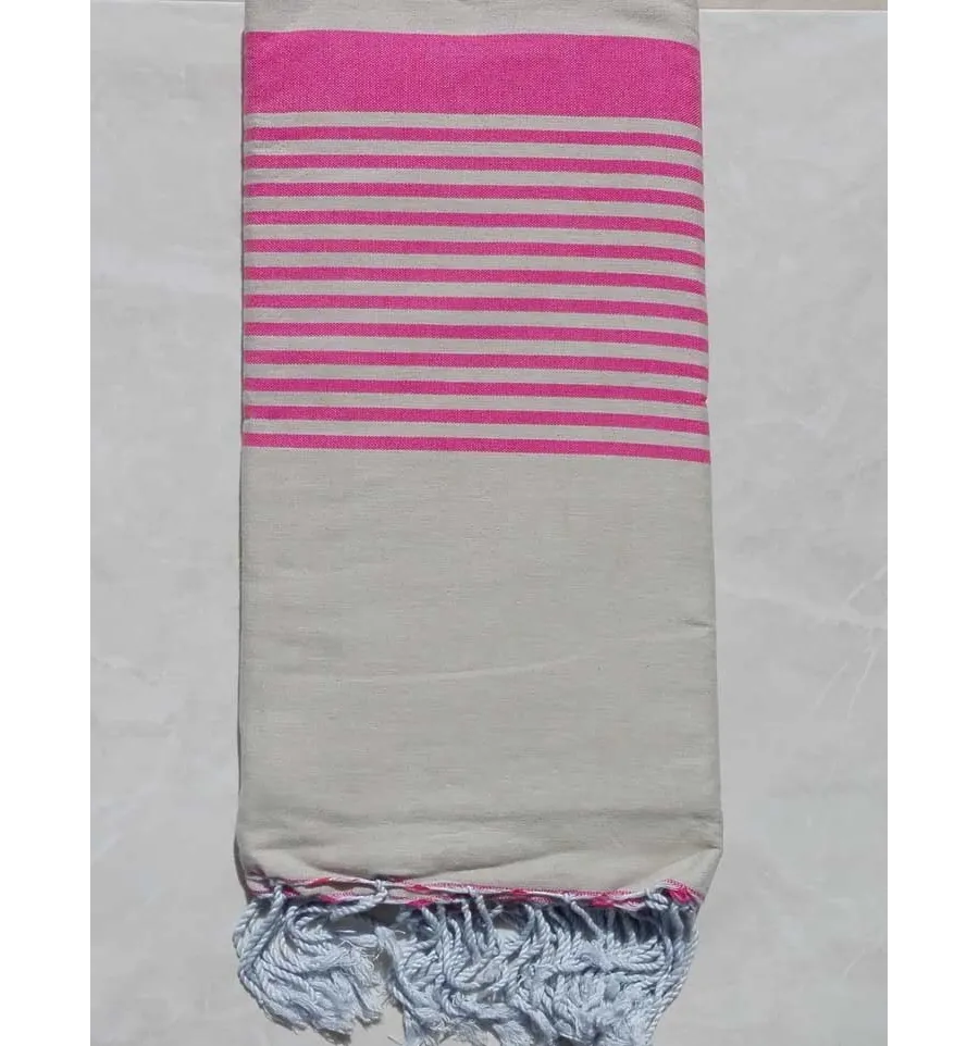 Grande fouta beige con strisce rosa 