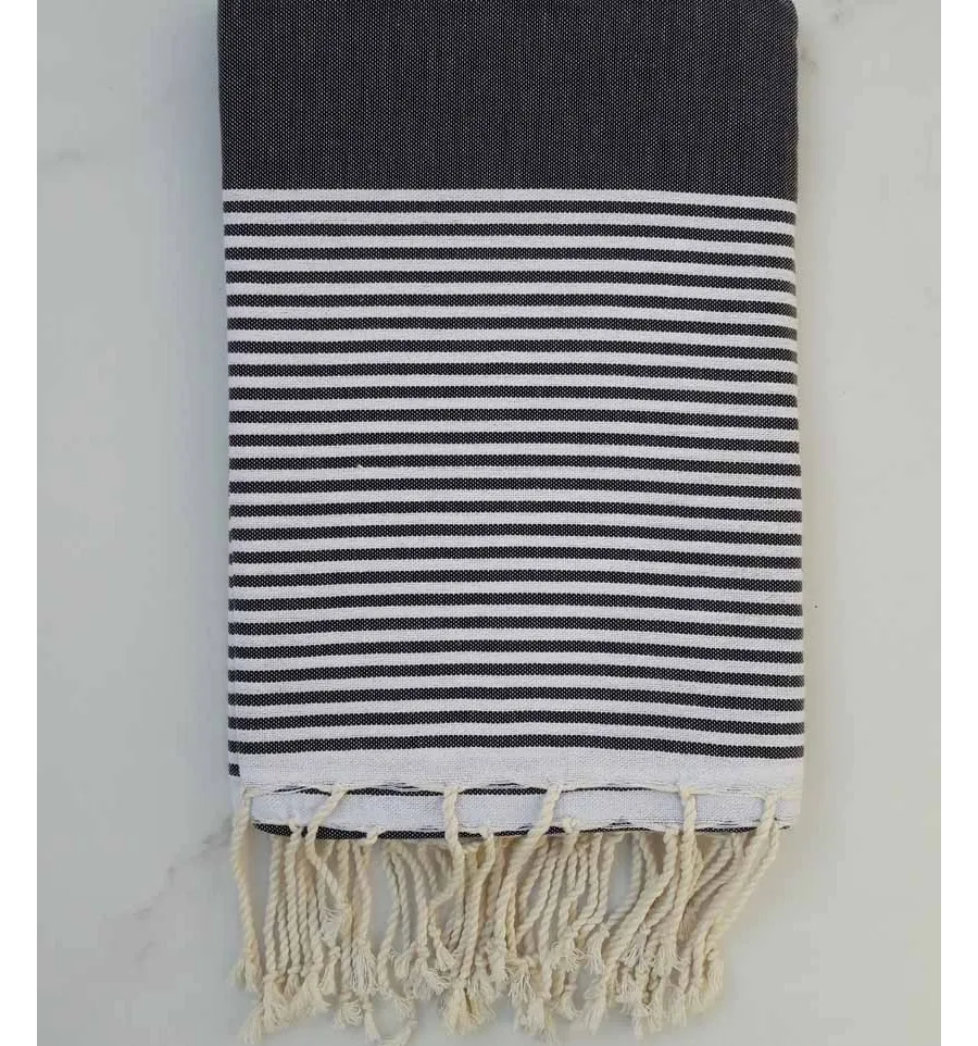 Fouta grigio con strisce bianche 