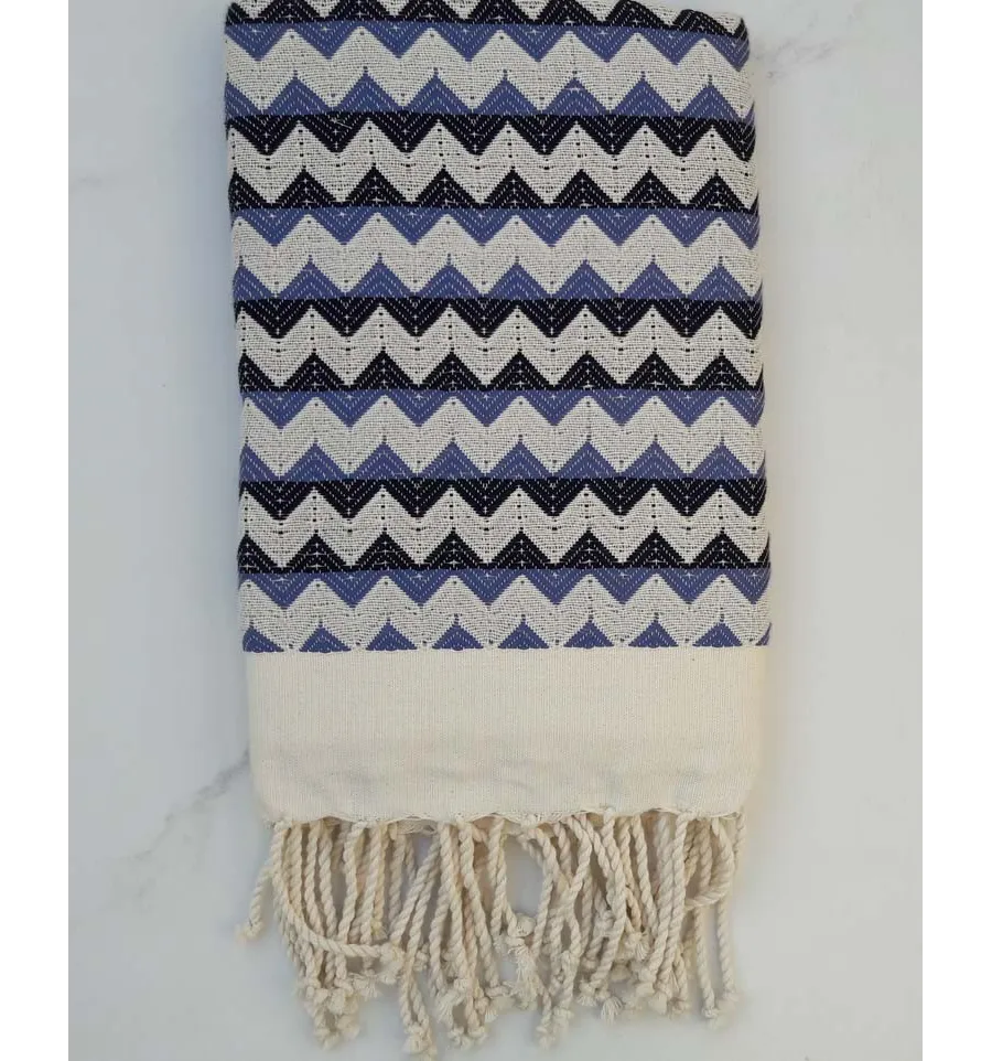 Fouta zigzag bianco crema,blu notte e nero 