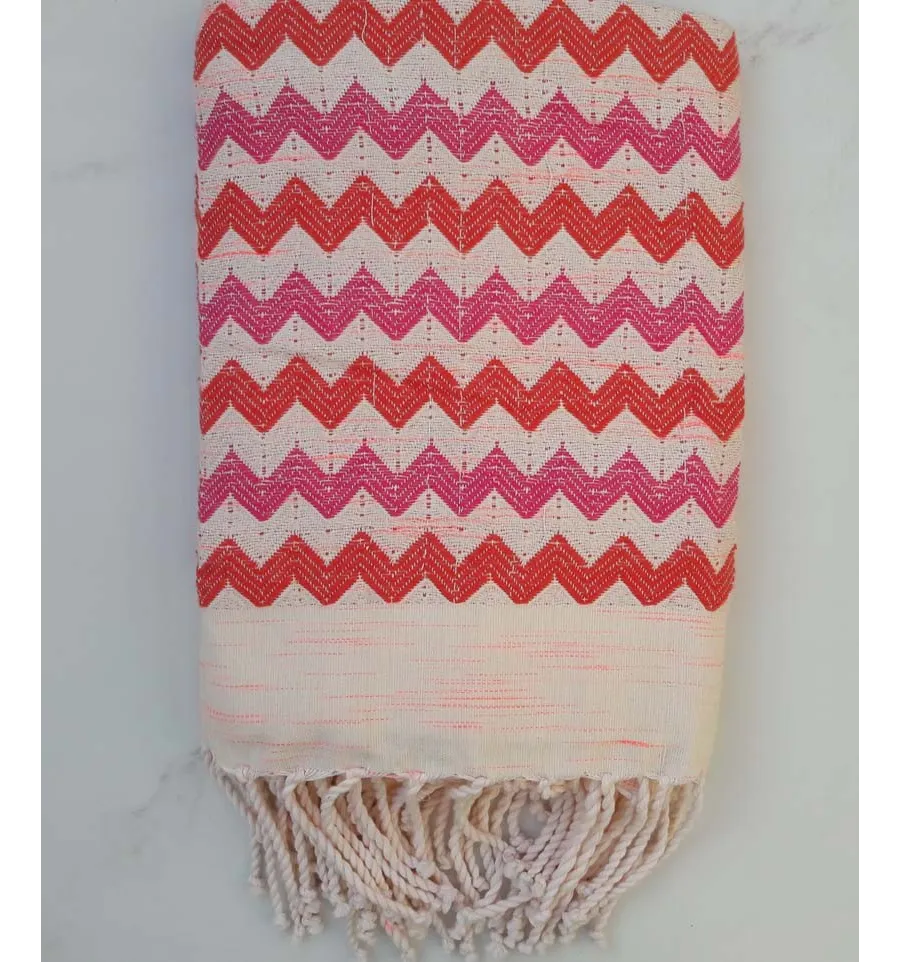 Fouta zigzag rosso e rosa 