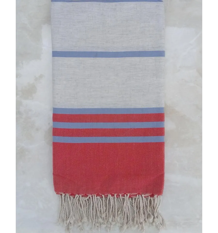 Grande fouta rosso, grigio chiaro e blu 