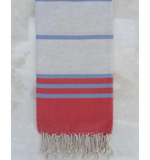 Grande fouta rosso, grigio chiaro e blu 