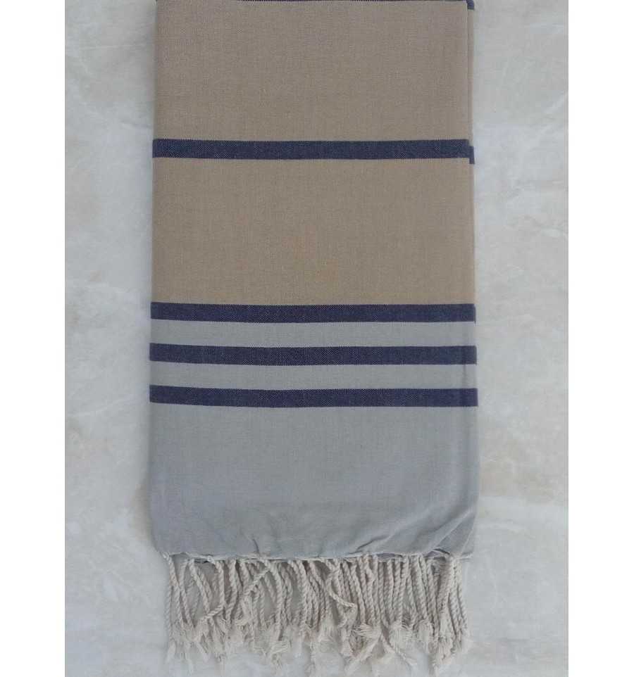 Grande fouta grigio, blu e beige 