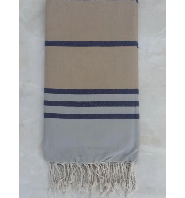 Grande fouta grigio, blu e beige 