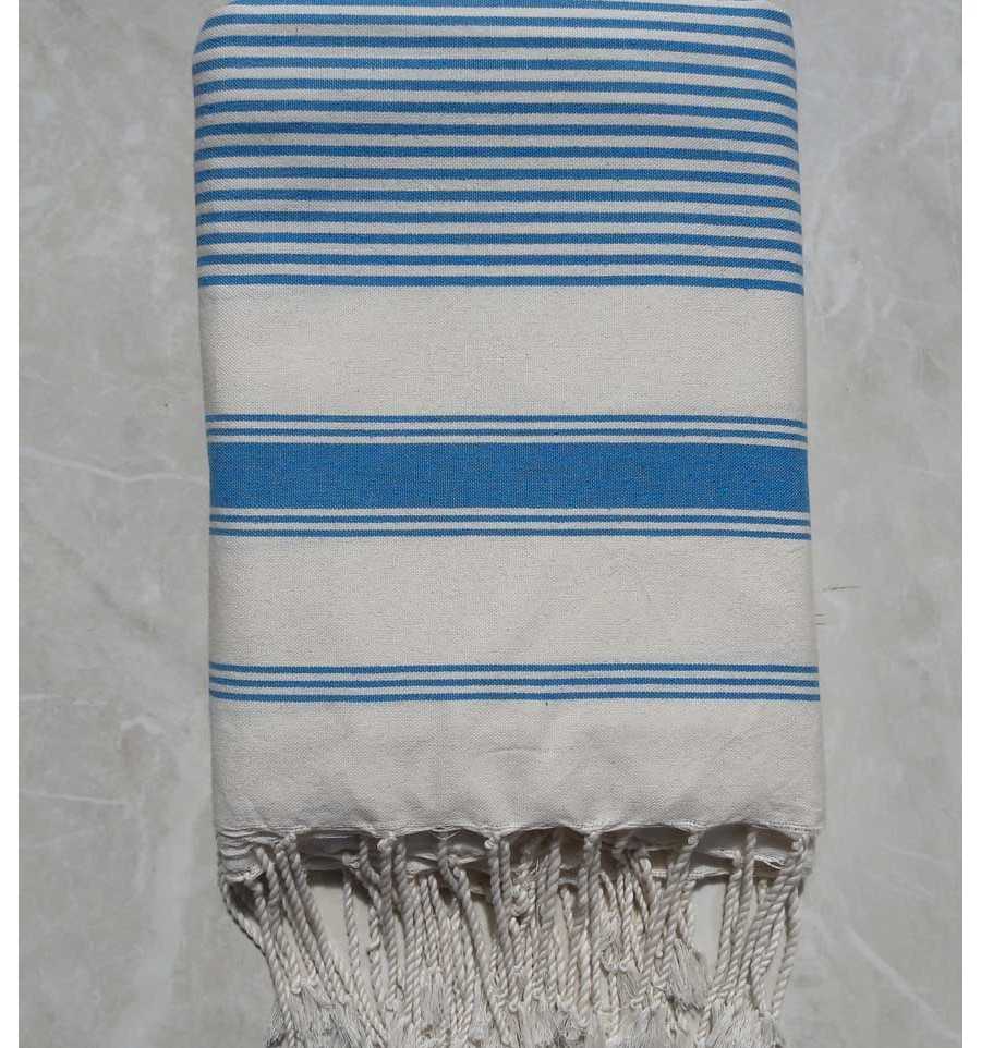 Grande fouta bianco crema con strisce azzurro 1.5m/3m 