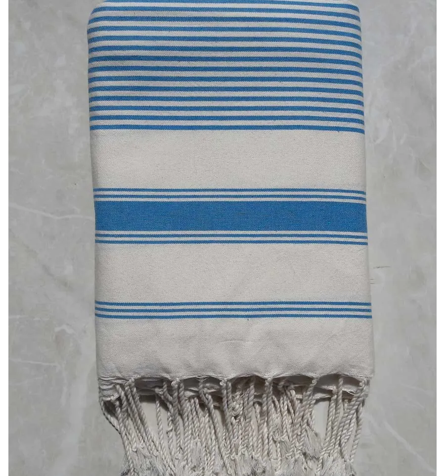 Grande fouta bianco crema con strisce azzurro 1.5m/3m 