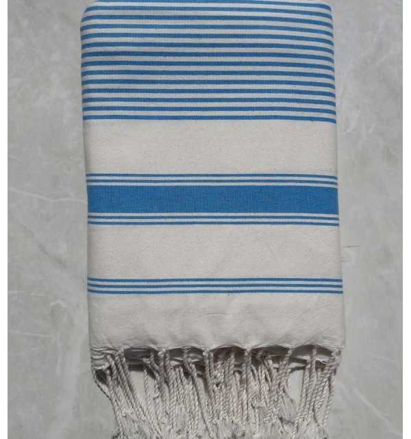 Grande fouta bianco crema con strisce azzurro 1.5m/3m 