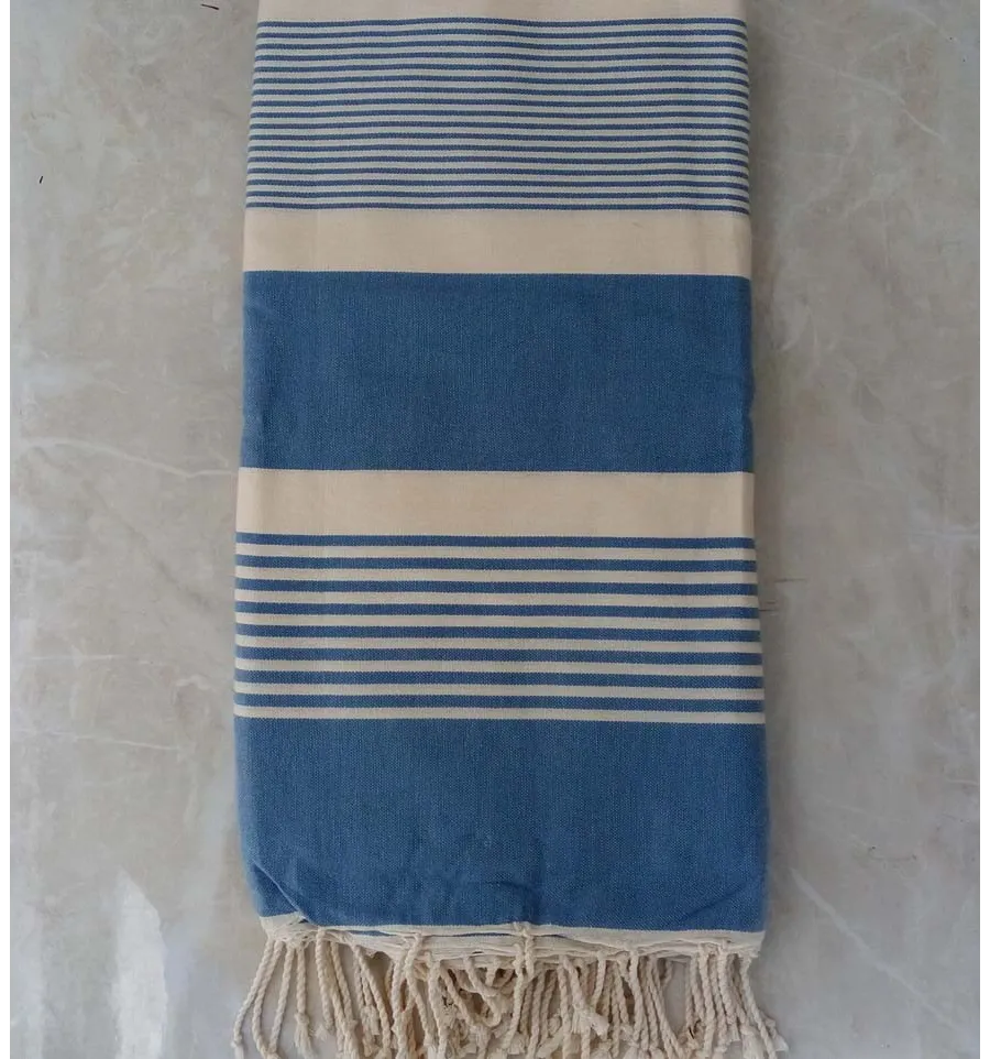 Grande fouta blu medio e bianco 