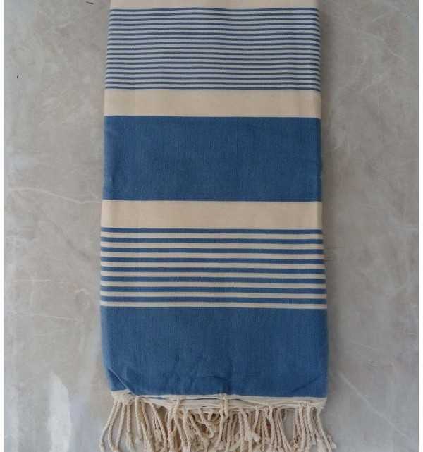 Grande fouta blu medio e bianco 