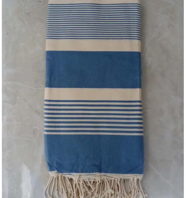 Grande fouta blu medio e bianco 