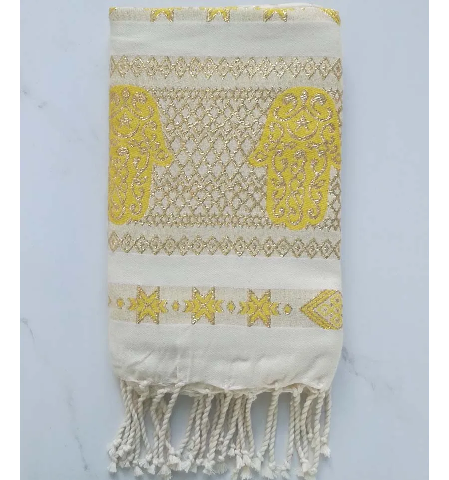 Fouta khomsa giallo con filo lurex 