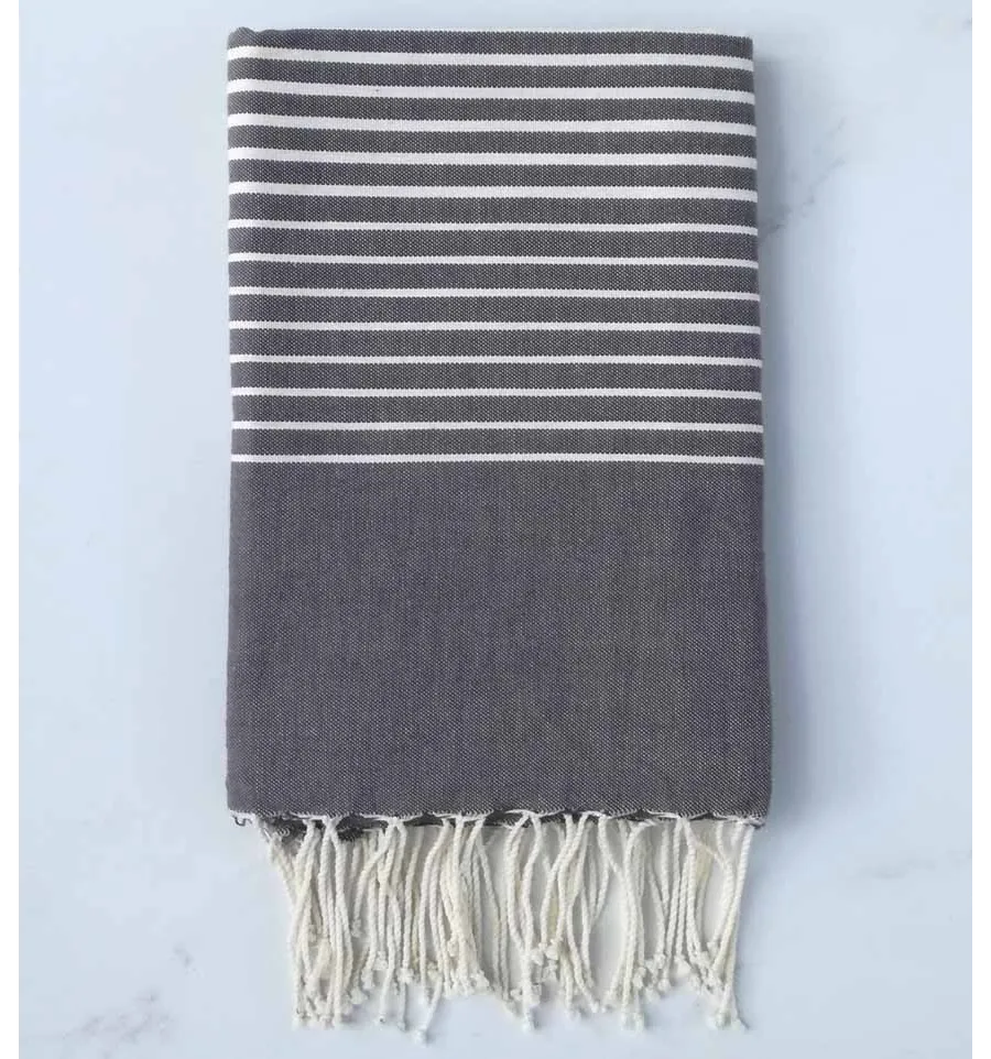 Fouta piatta grigio scuro con strisce 