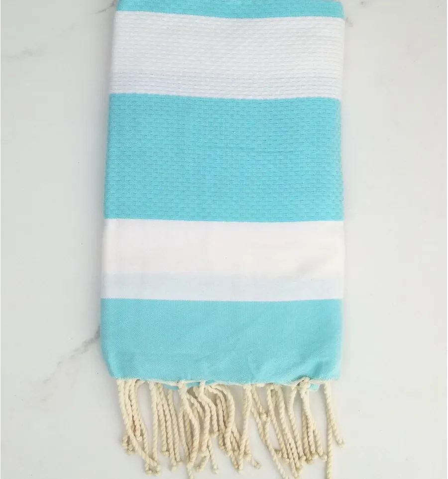 Fouta nido d'ape bianco e turchese 