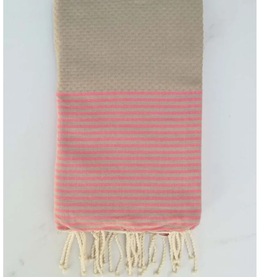 Fouta nido d'ape ecru con strisce rosa 