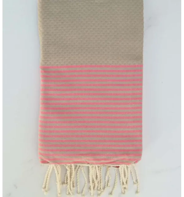 Fouta nido d'ape ecru con strisce rosa 