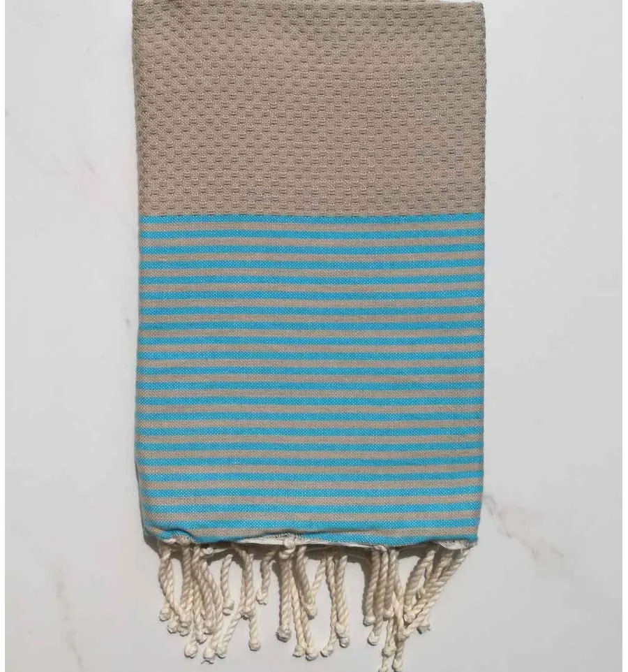 Fouta nido d'ape ecru con strisce azzurro 