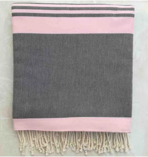 Grande fouta grigio con strisce rosa 2m/3m 