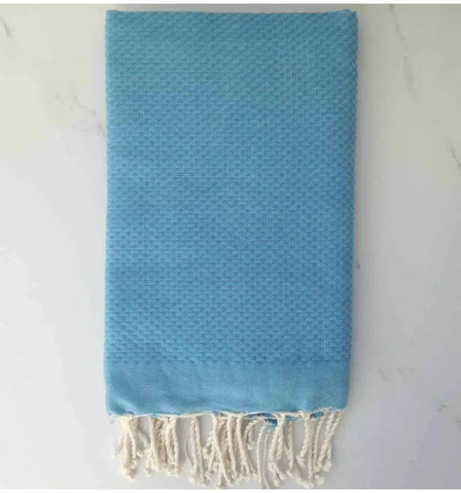 Fouta nido d'ape unita blu acciaio 