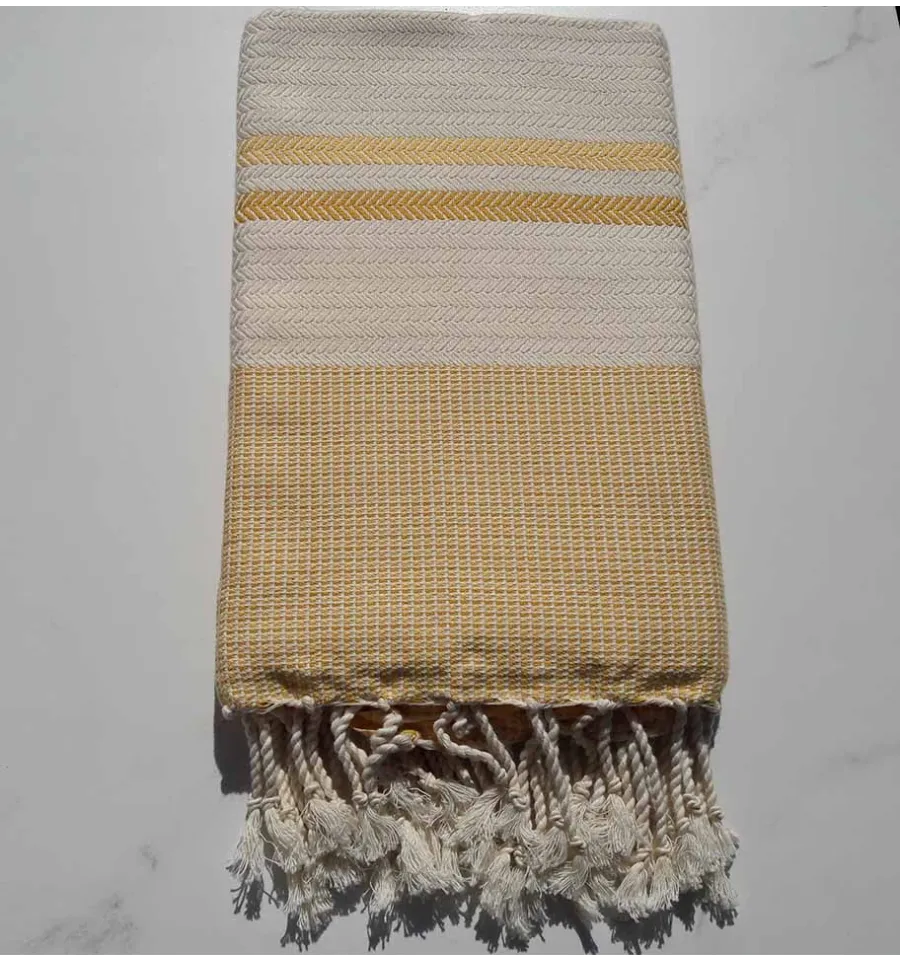 Fouta chevon bianco crema e giallo 