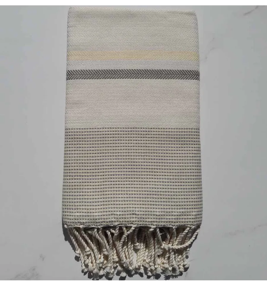 Fouta chevron bianco,  giallo pallido e taupe 