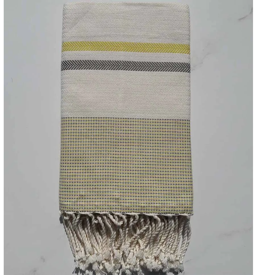 Fouta chevron bianco crema, limone e grigio 