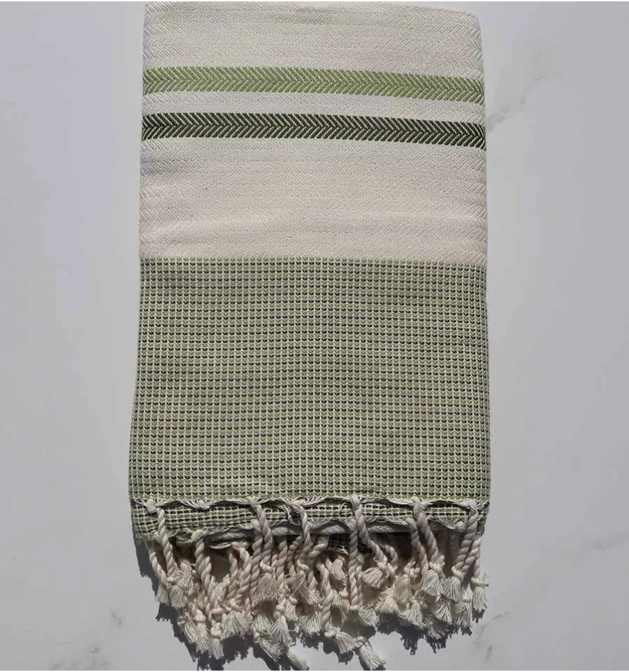 Fouta chevron bianco crema, verde prato e militare 