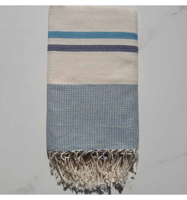 fouta chevron bianco crema e blu 