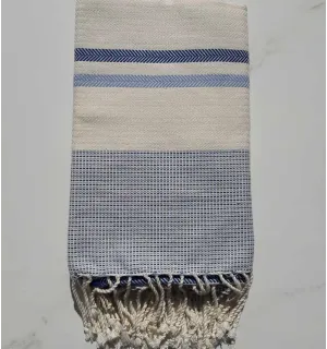 Fouta chevron bianco crema, blu e blu scuro 