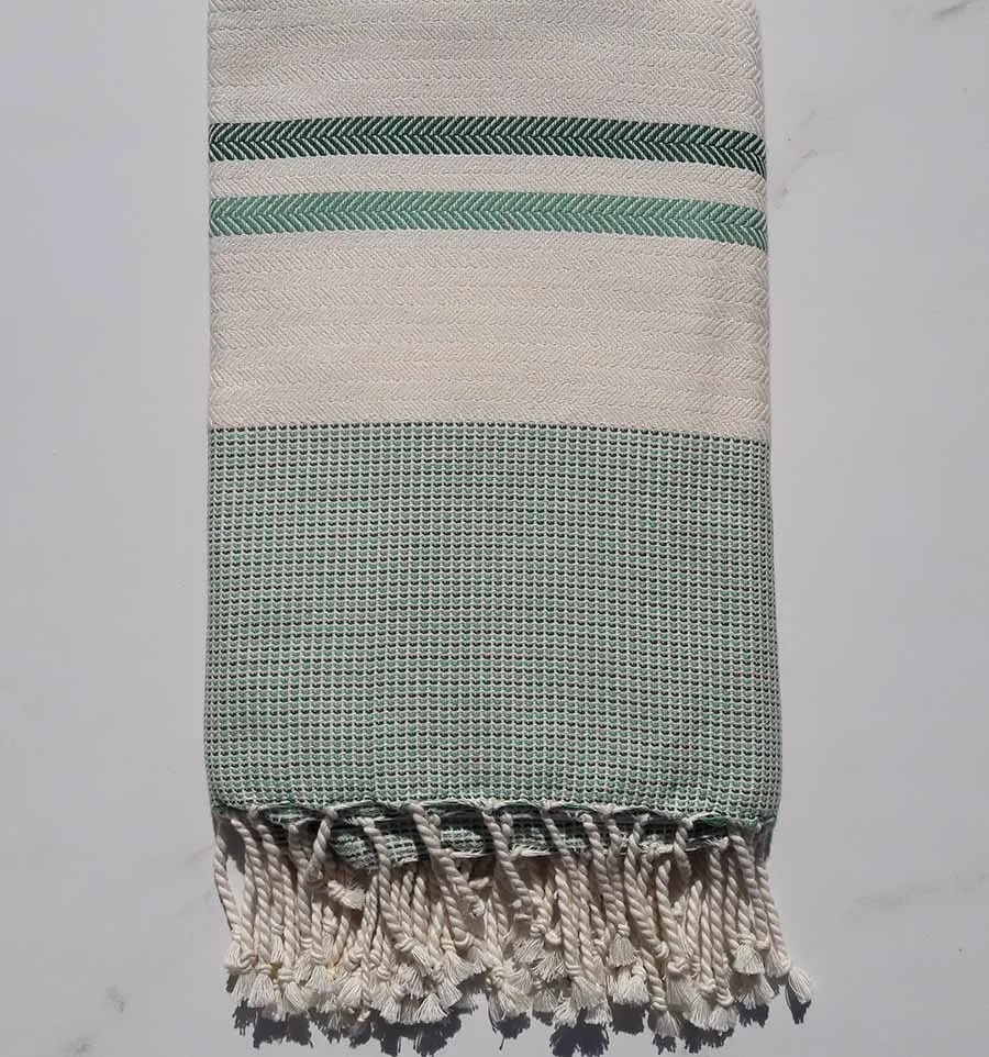 Fouta chevron bianco e verde scuro 