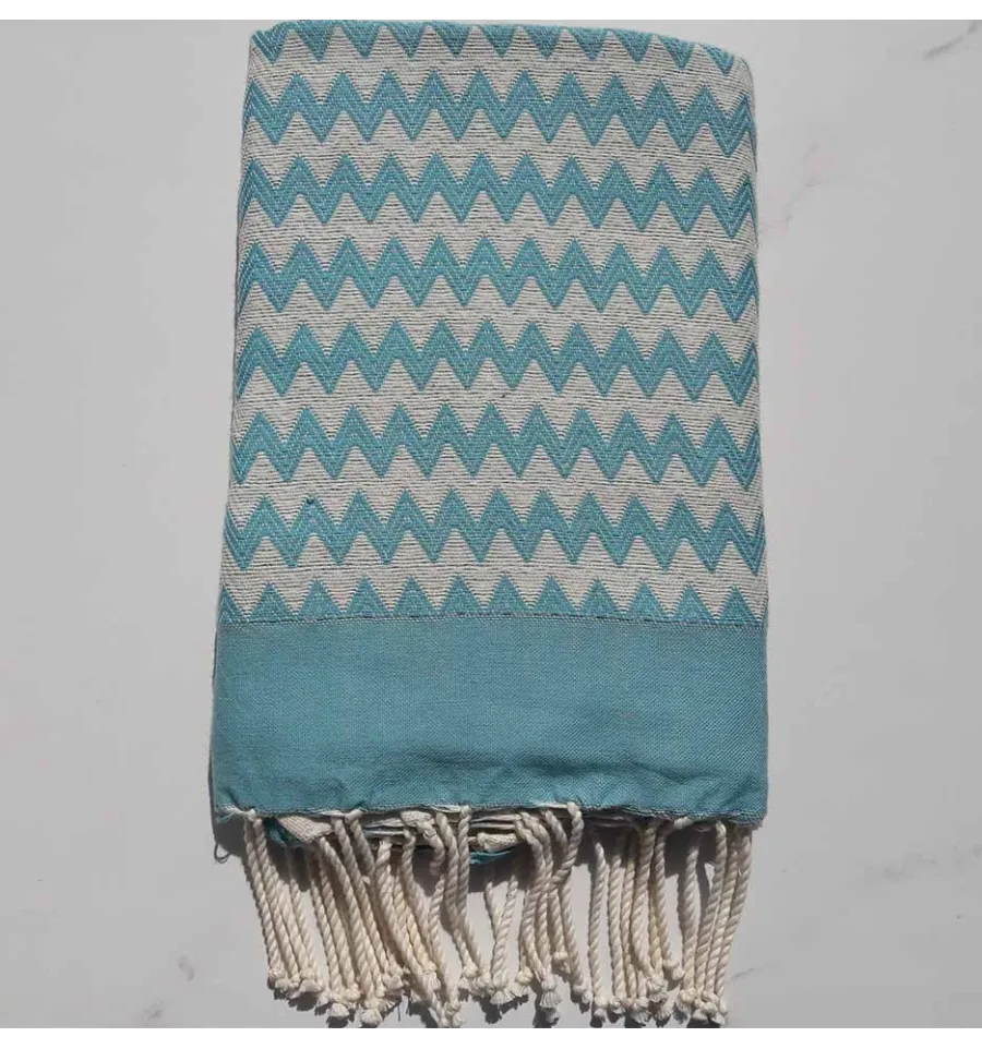 fouta zigzag blu e bianco crema 