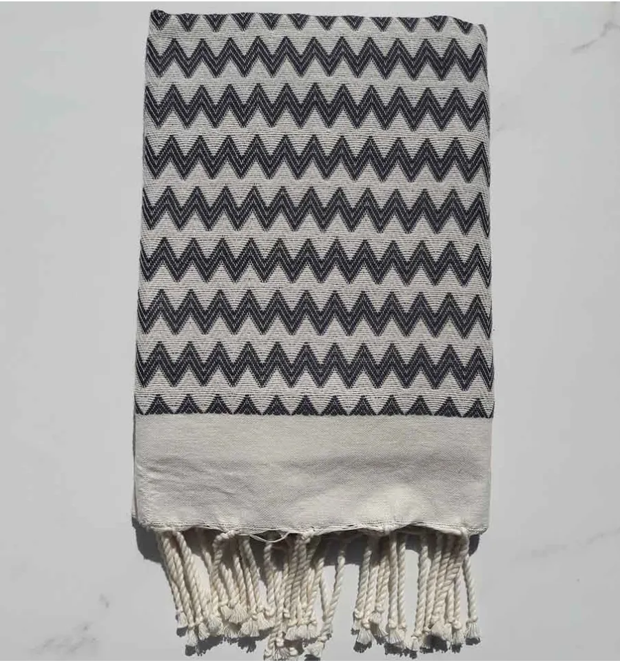 Fouta zigzag bianco crema e ardesia 