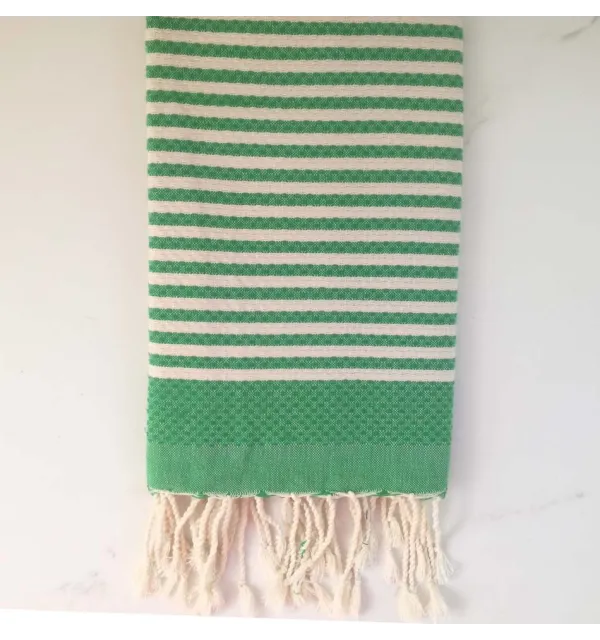 Fouta nido d'ape con strisce verde continue 