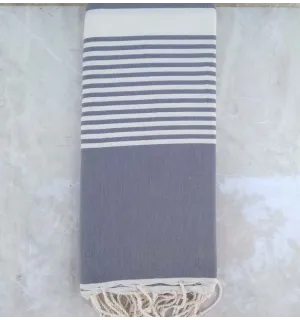 Grande fouta grigio blu con strisce bianche 