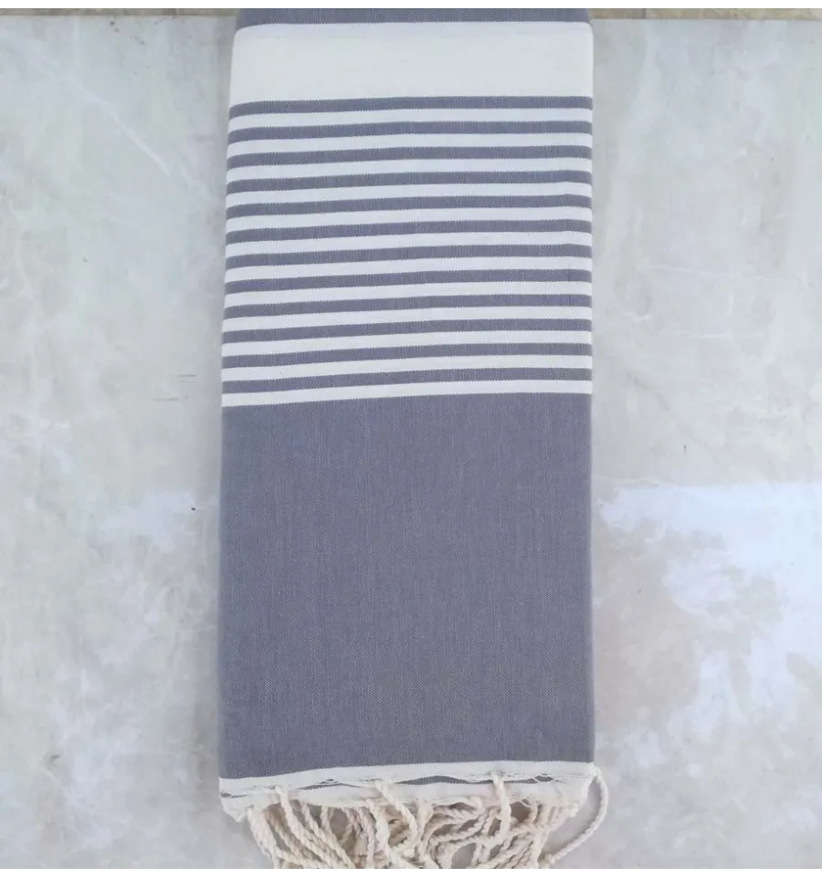 Grande fouta grigio blu con strisce bianche 