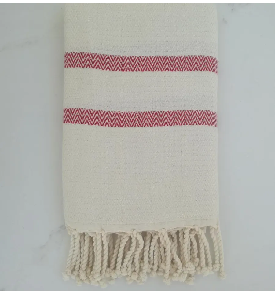 fouta chevron bianco crema e rosso 