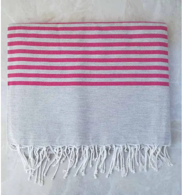 Grande fouta grigio con strisce rosa 