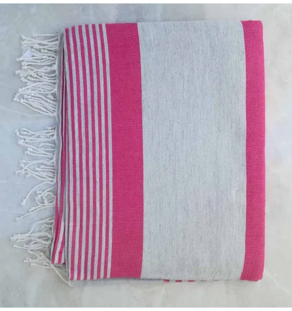 Grande fouta grigio con strisce rosa 