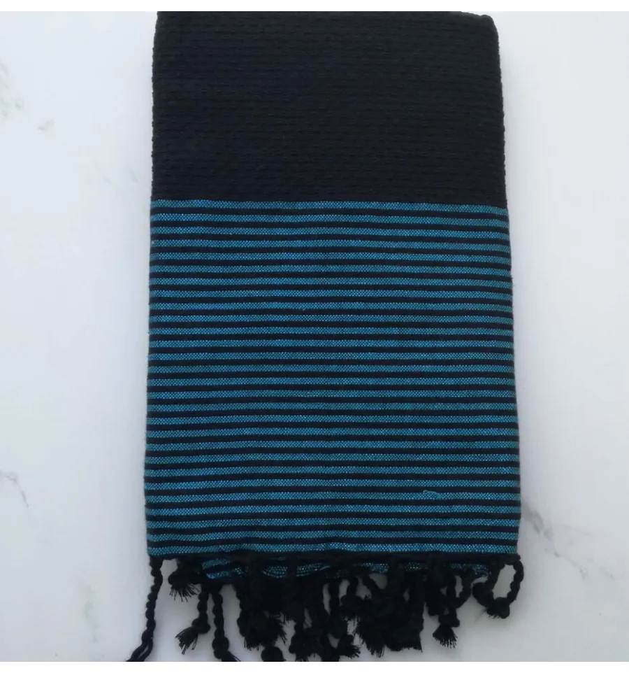 FOUTA Lurex nido d'ape nero con lurex blu 