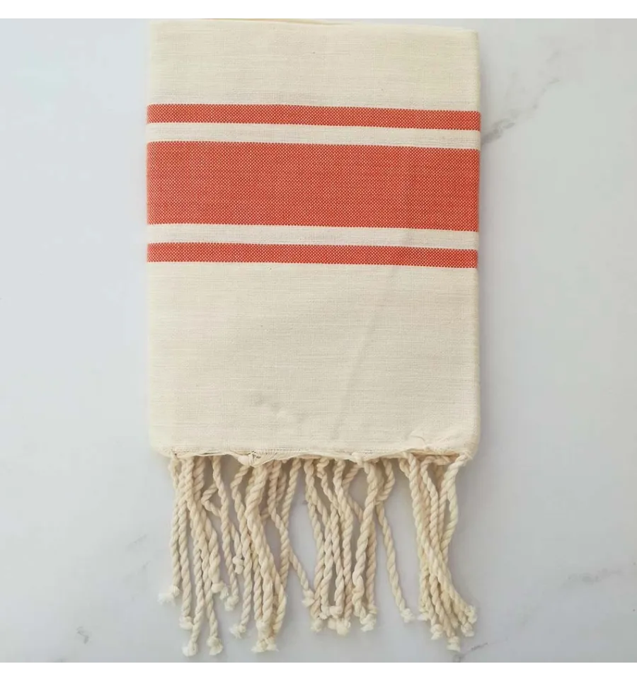 mini fouta piatta Bianco antico e arancione scuro 