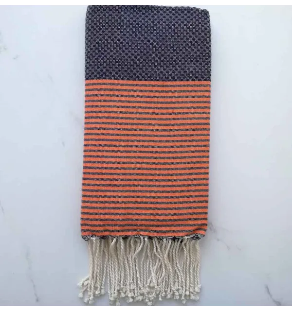 Fouta nido d'ape blu con strisce arancione 