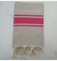 Fouta taupe chiaro con strisce rosa 