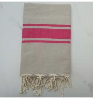 Fouta taupe chiaro con strisce rosa 