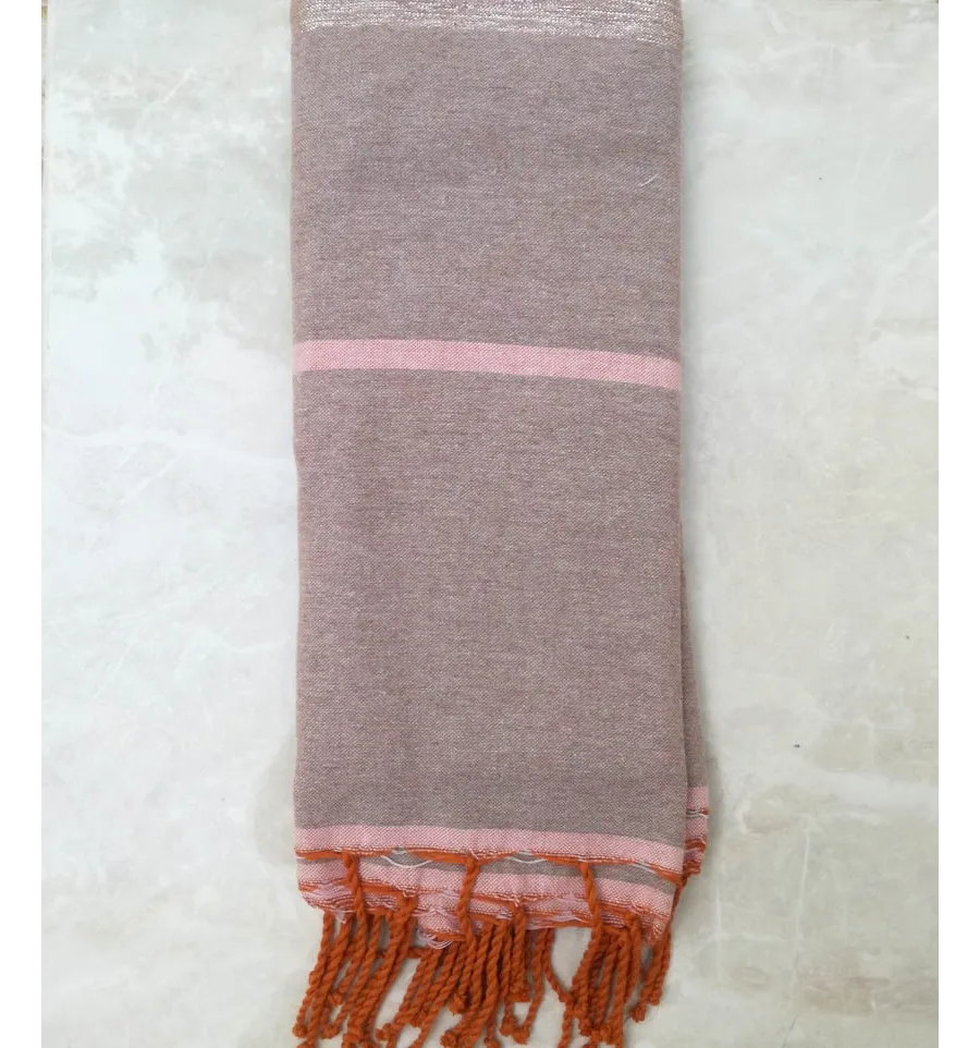 grande fouta taupe e rosa con lurex 