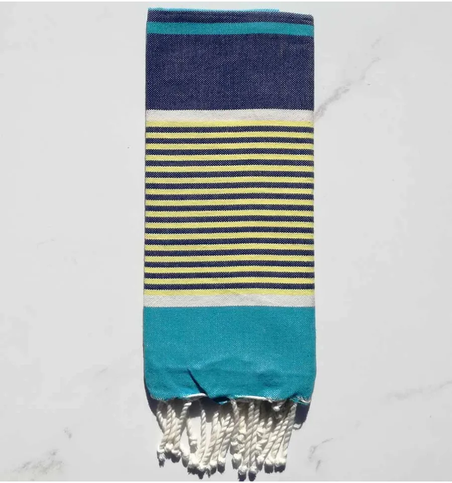 mini fouta nido d'ape azzurro, blu scuro, giallo e bianco 