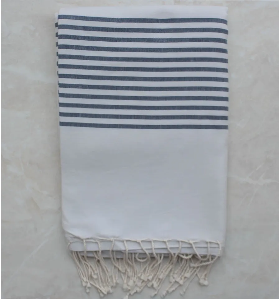 Grande fouta perla grigia a strisce blu ardesia 