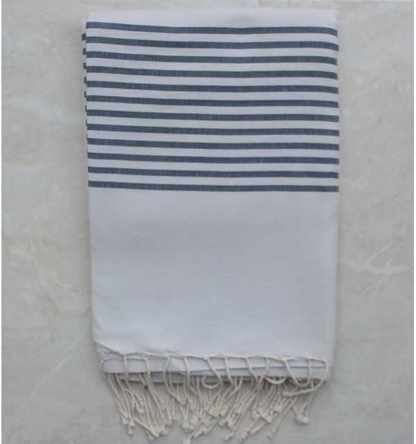 Grande fouta perla grigia a strisce blu ardesia 